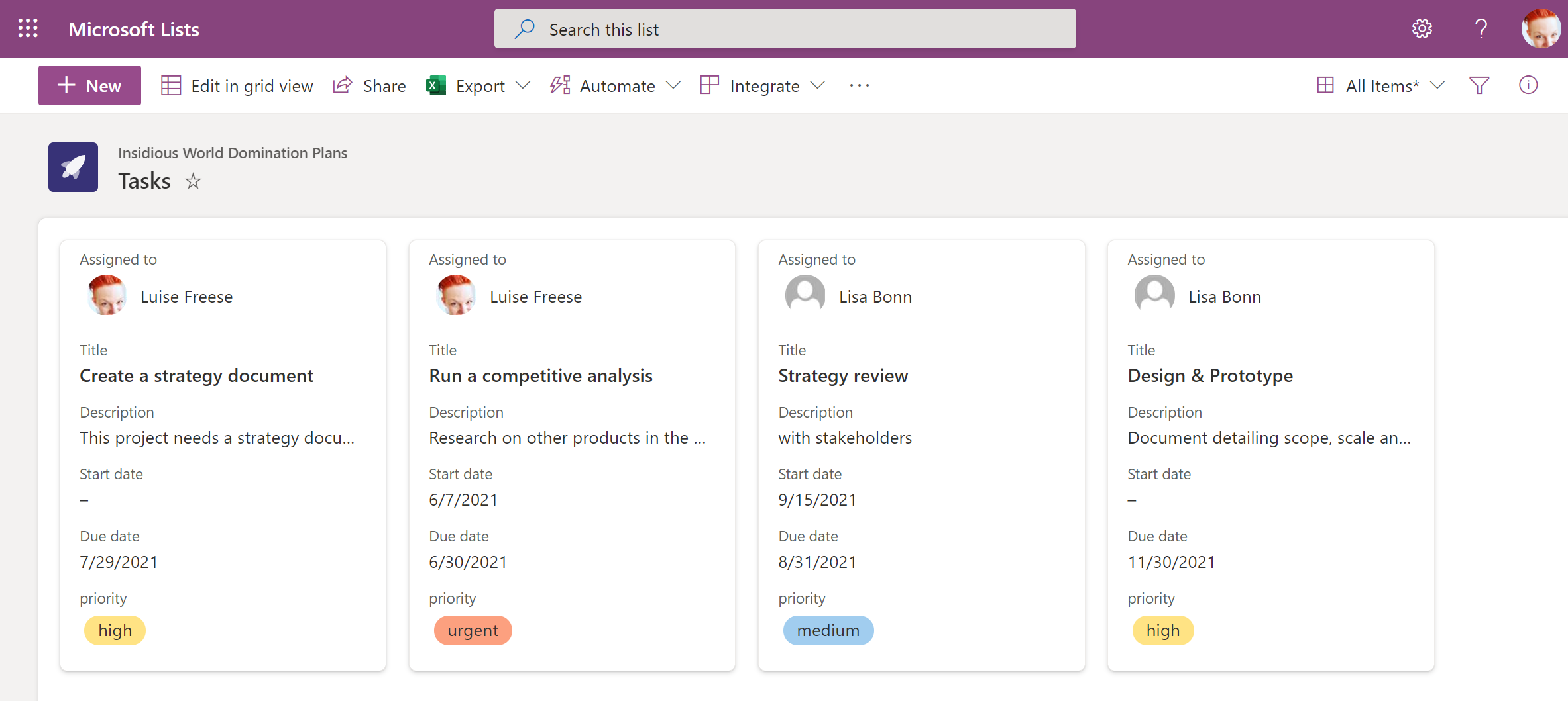 task list in SharePoint